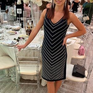 Chic Navy and Silver Chevron Midi Dress prom wedding guest club evening
